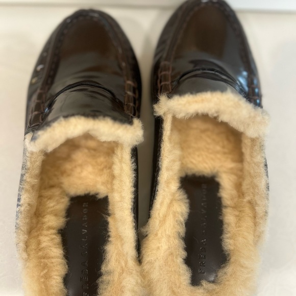 Freda Salvador Temi Shearling Penny Loafer Mule Espresso Spazzolato Size 7.5 - Picture 5 of 8